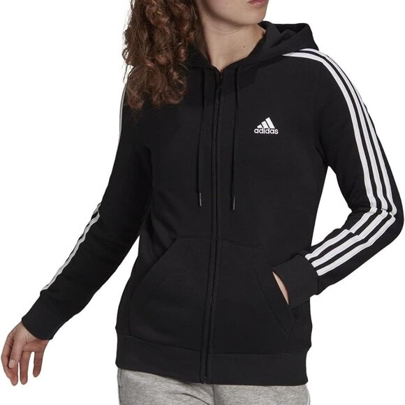 ADIDAS Essential Three Stripe Full-Zip Track Jacket Hoodie - Picture 1 of 4